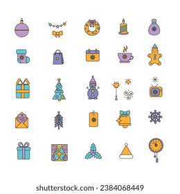 Set Christmas New Year linear icon. Isolate vector