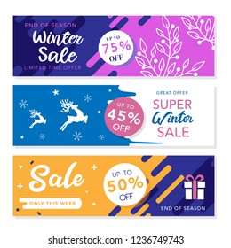 Set of Christmas and New Year mobile sale banners. Vector illustrations of online shopping website and mobile website banners, posters, newsletter designs, ads, coupons, social media banners.
