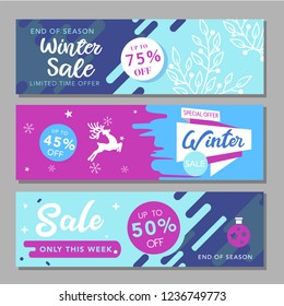 Set of Christmas and New Year mobile sale banners. Vector illustrations of online shopping website and mobile website banners, posters, newsletter designs, ads, coupons, social media banners.
