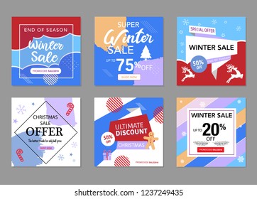 Set of Christmas and New Year mobile sale banners. Vector illustrations of online shopping website and mobile website banners, posters, newsletter designs, ads, coupons, social media banners.
