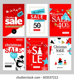 Set of Christmas and New Year mobile sale banners. Vector illustrations of online shopping website and mobile website banners, posters, newsletter designs, ads, coupons, social media banners.