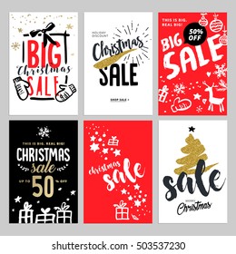 Set of Christmas and New Year mobile sale banners. Vector illustrations of online shopping website and mobile website banners, posters, newsletter designs, ads, coupons, social media banners.