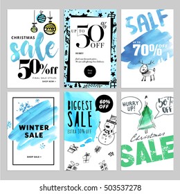 Set of Christmas and New Year mobile sale banners. Vector illustrations of online shopping website and mobile website banners, posters, newsletter designs, ads, coupons, social media banners.