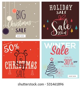 Set of Christmas and New Year mobile sale banners. Vector illustrations of on-line shopping website and mobile website banners, posters, newsletter designs, ads, coupons, social media banners.