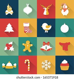 Set of Christmas and New Year objects. Vector illustration.