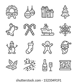 Set of Christmas and New Year outline icons. Line vector illustration.