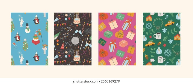 Set of Christmas and New Year pattern backgrounds in vector. Templates for backdrop background poster postcards social media cover