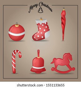 Fijado para Navidad o Año Nuevo. Decoración de árboles de Navidad roja, voluminosa. Cuelga en un árbol de Navidad, usa para la web, envasado, textiles. Ilustración vectorial.