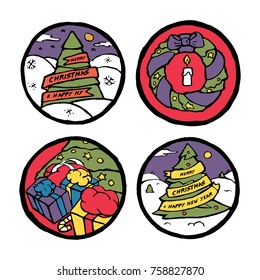 Set of Christmas and New Year round emblems.  
