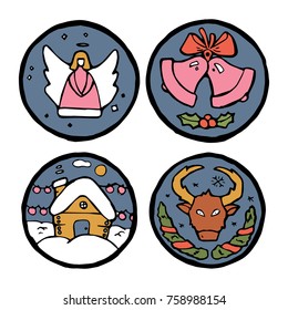 Set of Christmas and New Year round emblems.  