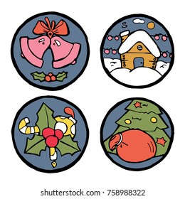 Set of Christmas and New Year round emblems.  