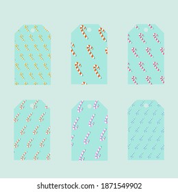 Set of Christmas and New Year sale tags and labels, template shopping labels. Winter discount tags for sale promotion. Christmas candy cane stickers vector illustration. 