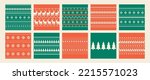 Set of Christmas and New Year seamless patterns. Fair Isle flat knitted pattern with Scandinavian snowflakes, Christmas trees and deer for winter hat, sweater, jumper, paper or other designs.