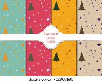 Set of Christmas and new year seamless pattern with Christmas tree and stars.