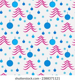 Set of Christmas and new year seamless pattern with Christmas tree and snowflakes.