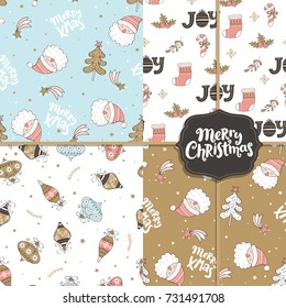 Set of Christmas and New Year seamless patterns. Vector Illustration.