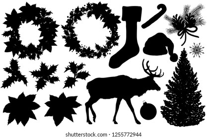 Set of Christmas and New Year silhouette. Vector illustration