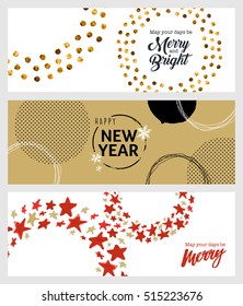 Set of Christmas and New Year social media banners. Hand drawn vector illustrations for website and mobile banners, internet marketing, greeting cards and printed material design.