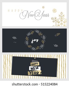 Set of Christmas and New Year social media banners. Hand drawn vector illustrations for website and mobile banners, internet marketing, greeting cards and printed material design.