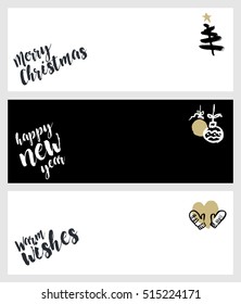 Set of Christmas and New Year social media banners. Hand drawn vector illustration templates for website and mobile banners, internet marketing, greeting cards and printed material design.