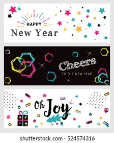 Set of Christmas and New Year social media banners. Hand drawn vector illustrations for website and mobile banners, internet marketing, greeting cards and printed material design.