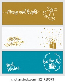 Set of Christmas and New Year social media banners. Hand drawn vector illustrations for website and mobile banners, internet marketing, greeting cards and printed material design.