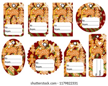 Set of Christmas and New Year tags. Blank and as a gift for a present. Paper festive labels. Flat design. Vector seasonal badge design. The pig symbol of the new 2019 year.