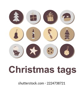 Set of Christmas and New Year tags. Cute pictures. Best gift for close people. Hand drawn illustration