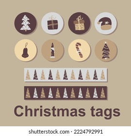 Set of Christmas and New Year tags. Cute pictures. Best gift for close people. Hand drawn illustration