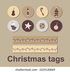 Set of Christmas and New Year tags. Cute pictures. Best gift for close people. Hand drawn illustration