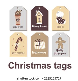 Set of Christmas and New Year tags. Cute pictures. Best gift for close people. Hand drawn illustration