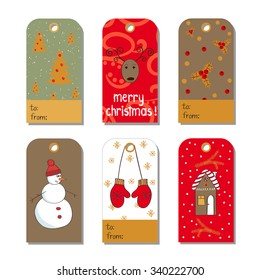 Set of Christmas and New Year tags. Collection of holidays backgrounds. Vector illustrations. 