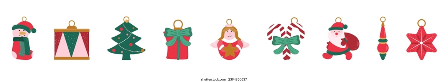 Conjunto de decoraciones de árboles de Navidad y Año Nuevo aisladas en un fondo blanco. Ilustración vectorial.
