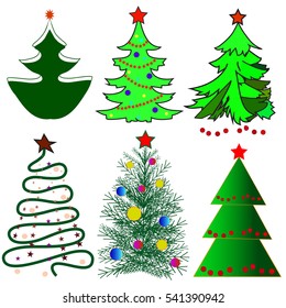 Set of Christmas / New Year Trees Isolated on White. Vector Illustration