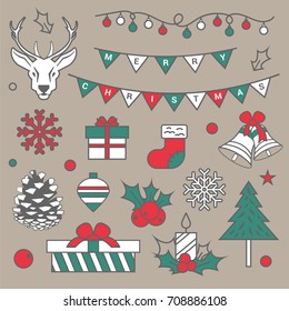 Set of Christmas and New Year Vector Design Elements.