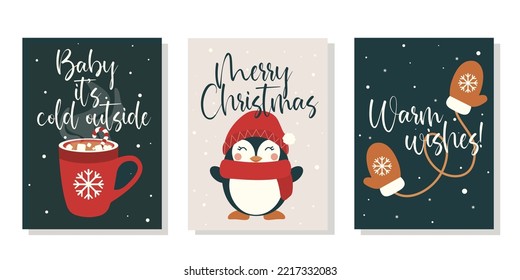 Set of Christmas, New Year and winter holidays 2023 greeting cards