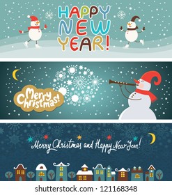 set of Christmas and New Year's banners