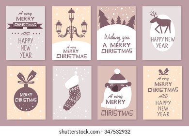 set of Christmas and New Year's cards. vector illustration