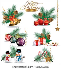 Set of Christmas and New Year's decoration elements isolated on a white background.