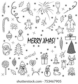 Set of Christmas and New Year's graphic elements . Vector elements for winter design. silhouette on white background