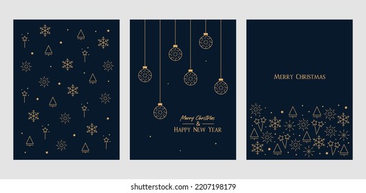 Set of Christmas and New year's greeting cards with a seamless pattern on a blue background