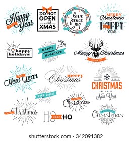 Set of Christmas and New Year's signs for greeting cards, gift tags, Christmas sale, web design, product promotion, e-commerce and marketing material.