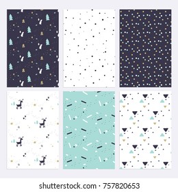 Set of Christmas, New Years and winter motives flat design style patterns.