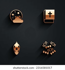 Set Christmas night, Holy bible book, toy and Candy icon with long shadow. Vector