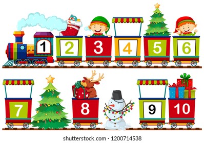 Set Of Christmas Number On Train Illustration