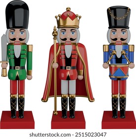 set of christmas nutcracker. collection of isolated nutcrackers 3d illustration