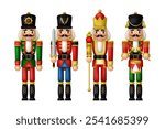 Set of Christmas Nutcracker toys soldier traditional figurine. Vector illustration in realistic 3D style