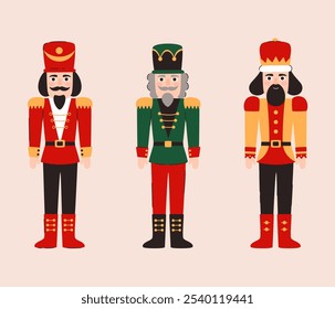 Set of Christmas nutcrackers. Flat vector illustration.