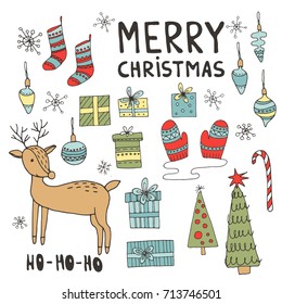 Set of christmas objects