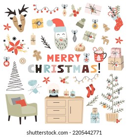 Set of Christmas objects. Cute simple scandinavian style.